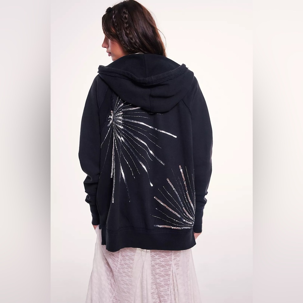 Free People In the Light Hoodie - Black Beaded XL
